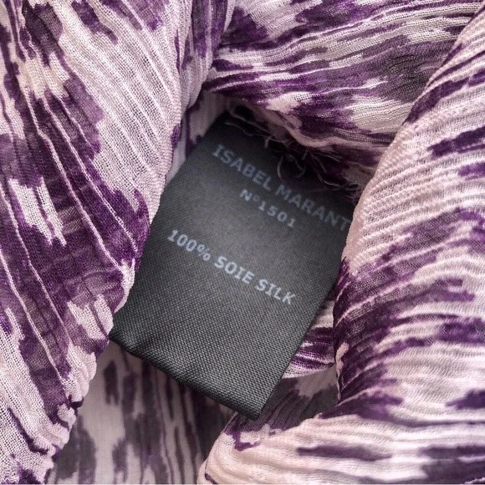 Etoile Isabel Marant Dress Silk Chiffon Sheer Shift Long Sleeved Mini Purple 0